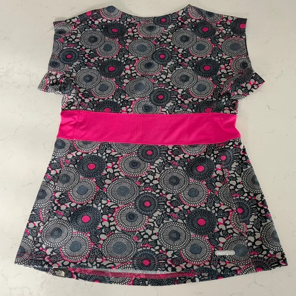 The North Face Activewear Pull On Cap Slv VNeck Print Top Grey Pink Sz XS - Picture 8 of 13